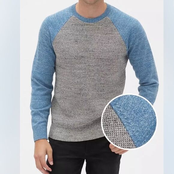 GAP XL Waffle Knit Color Block Burgundy Navy Heathered Crewneck Thermal - Picture 12 of 12